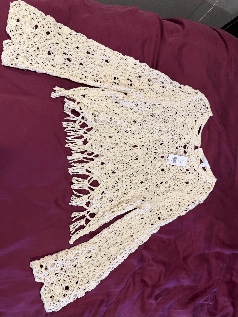 Women's Crochet Fringe Sweater - Cream